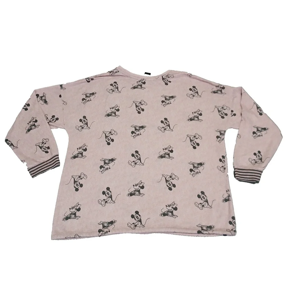 Disney Women Sleepwear XL‎ Pink Graphic Print Mickey Mouse Pajama Top - Picture 2 of 8